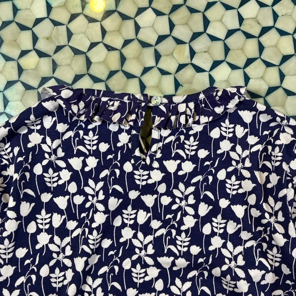 NWT Oscar de‎ la Renta Kids Blue Floral Print Long Sleeve Dress Size 12Y